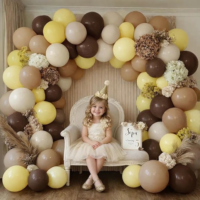 Yellow Balloon Arch Kit, Double Stuffed Yellow Brown White Balloon Garland Beige Tan Balloons for Bee Birthday Boho Baby Shower Sunflower Party Decoration