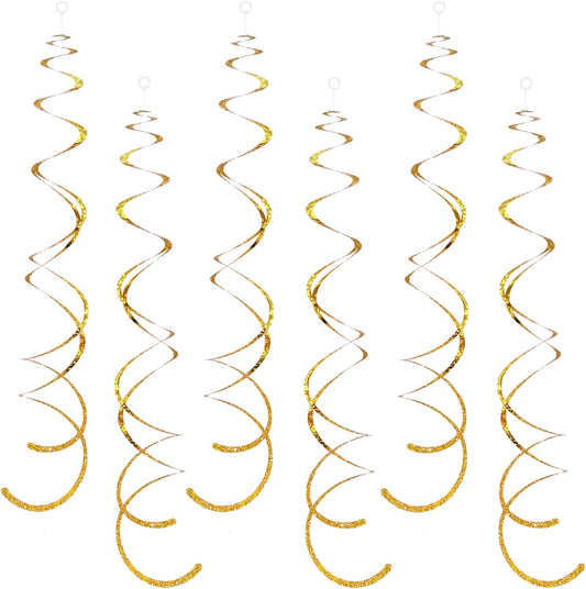 30 Pieces Gold Hanging Swirl Decorations Sparkle Golden Plastic Streamers Ceiling Decorations Wedding Bachelorette Baby Shower Birthday Party Anniversary Graduation Christmas New Year Decorations