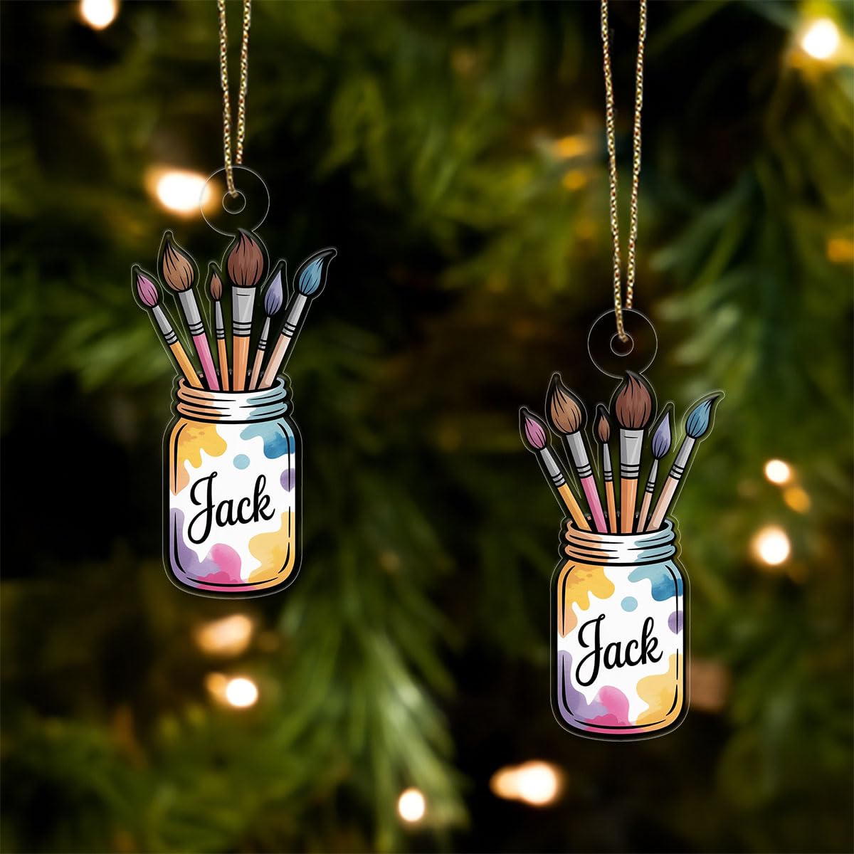 Personalized Jar of Paint Brushes Ornament, Custom Painter Christmas Ornament, Artistic Holiday Gift, Creative Keepsake for Artists Acrylic Ornament – Personalized Christmas Tree