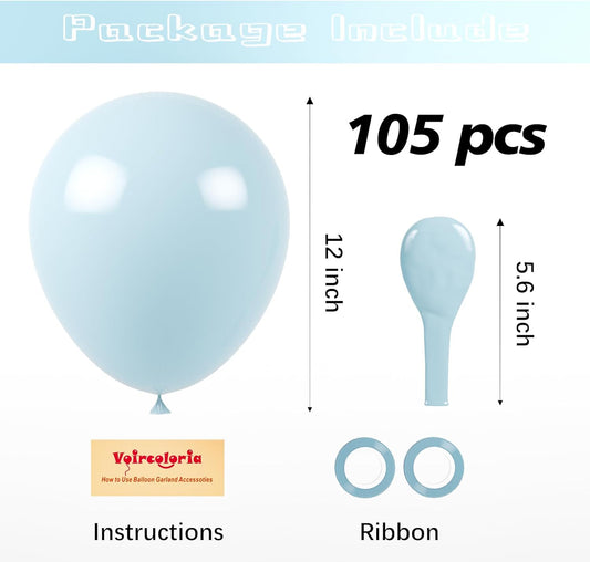 105pcs Pale Aqua Balloons 12inch Party Latex Balloons for Boys Girls Birthday Baby Shower Gender Reveal Wedding Sunflower Party Decorations