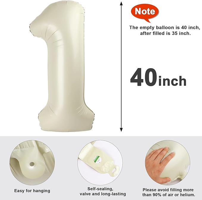 25 Balloon Numbers, Happy 25th Birthday Decorations for Women, Cream 40 Inch Foil Large Ballon for 2 5 25 52 Birthday Party Wedding Anniversary Supplies