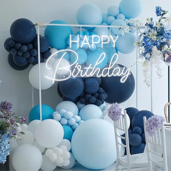 MEBAY Blue Balloon Arch Kit, 147 Pcs Metallic Macaron Light Navy Blue Balloons Garland with Confetti for Baby Shower Birthday Wedding Ocean Themed Party Decoration
