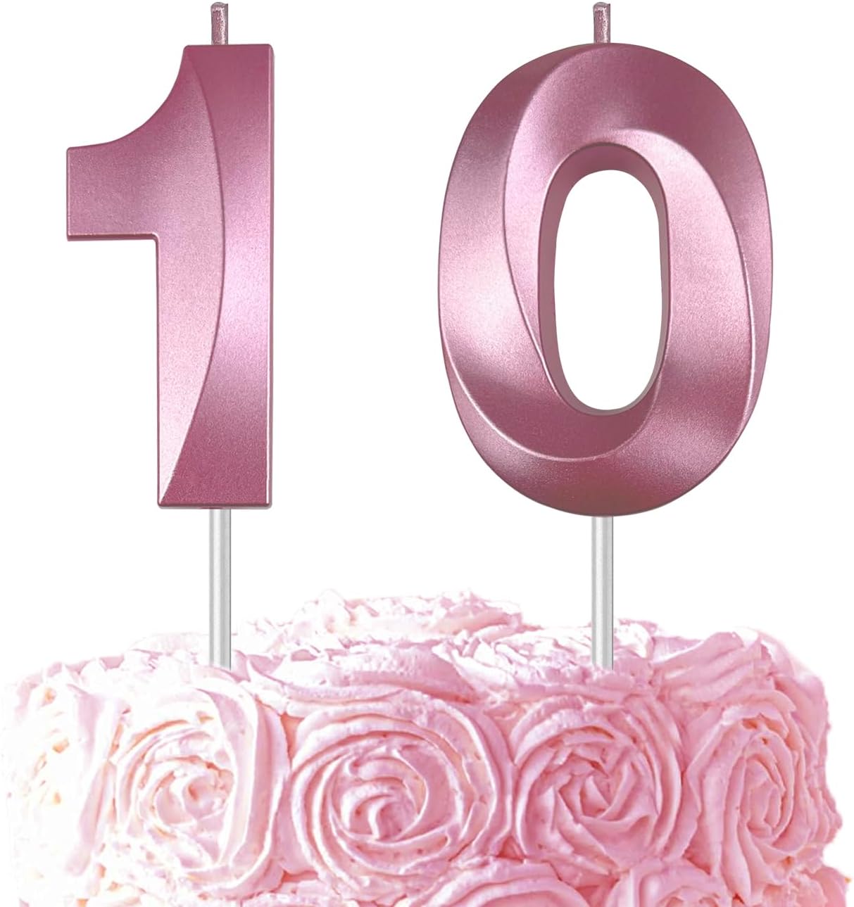 Pink Number 10 Candles, 3D Diamond 2.76 Inch Cake Topper Birthday Candles for Wedding Anniversary Cake Decorations, Happy Birthday Party Decorations