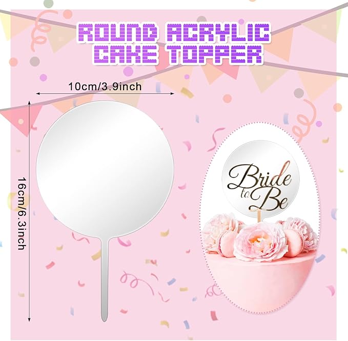 Blank Acrylic Cake Toppers,10PCS Round Acrylic Mirror Cake Topper 4 Inch Clear Circle DIY Cupcake Toppers Blanks Cake Picks for Birthday Anniversary Wedding Baby Shower Party Supplies (transparent)