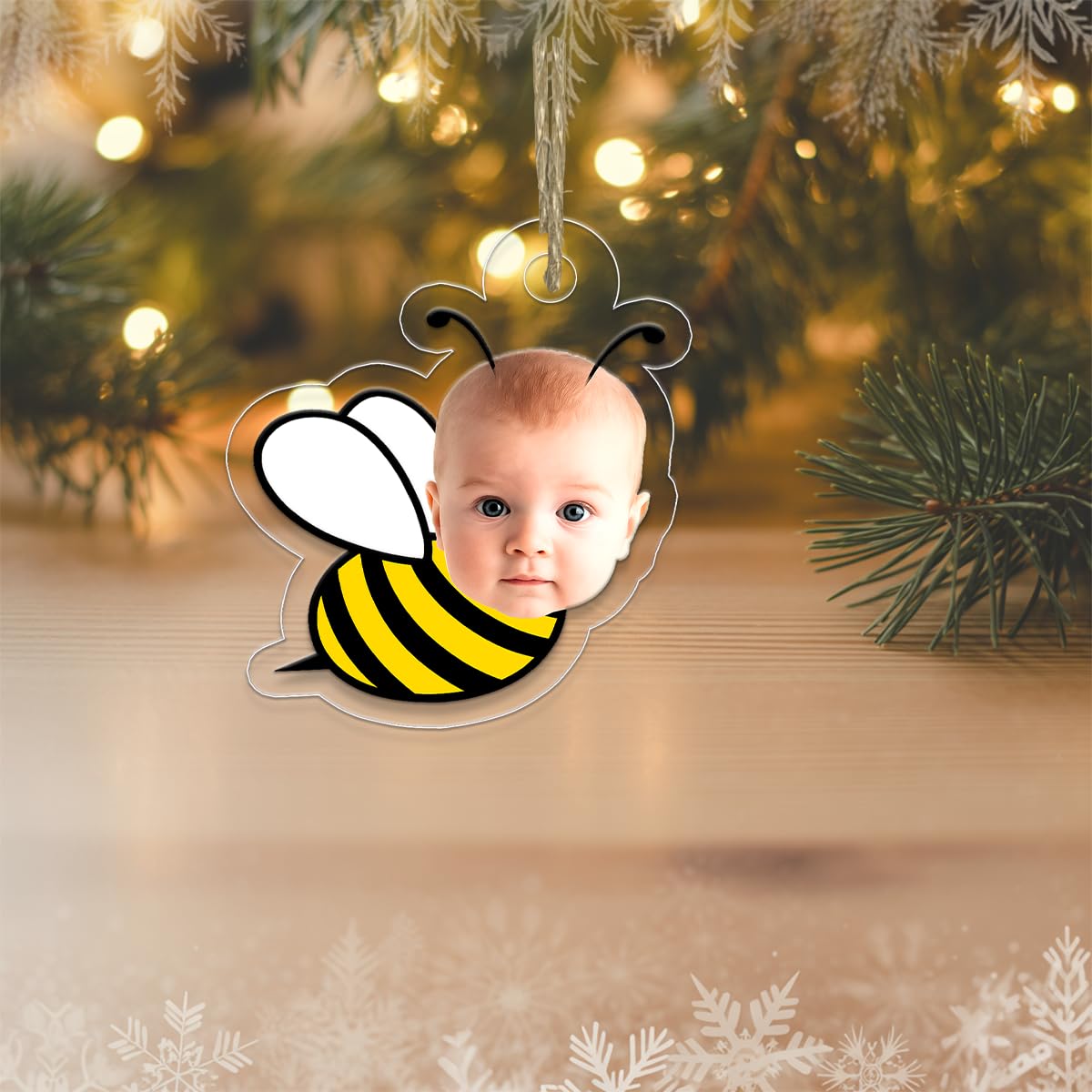 Custom Photo Baby Face Bee Ornament, Custom Photo Christmas Ornament, Baby’s First Christmas Keepsake, New Parents Gift Acrylic Ornament – Personalized Christmas Tree Decoration,