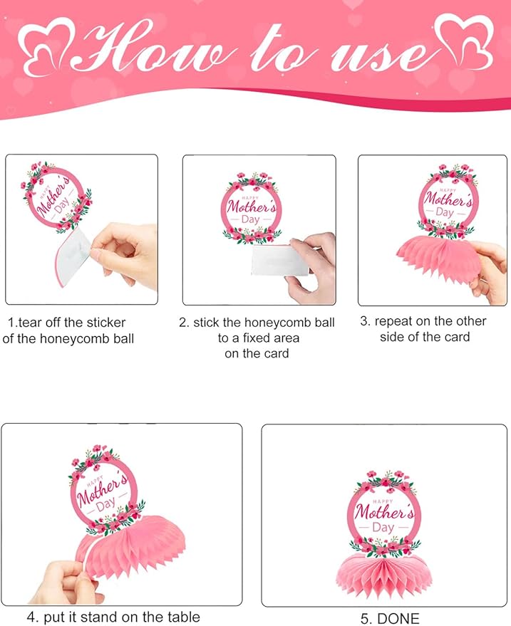 Mothers Day Table Decorations - Happy Mothers Day Centerpieces for Tables, 9Pcs Pink Super Mom Theme Honycomb Centerpieces, 3D Flowers and Heart Table Toppers, for Mother‘s Party Supplies