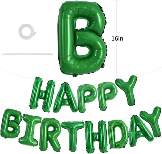 TONIFUL Green Happy Birthday Balloons Banner 16 Inch Mylar Foil Letters Birthday Sign Banner Bunting Reusable for Girls Boys Kids & Adults Birthday Decorations and Graduation Party Supplies