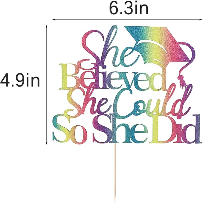 She Believed She Could So She Did Cake Topper,2026 Graduation Cake Topper,Cake Decorations for Girls,2026 High School/College/University Graduation (Chroma)