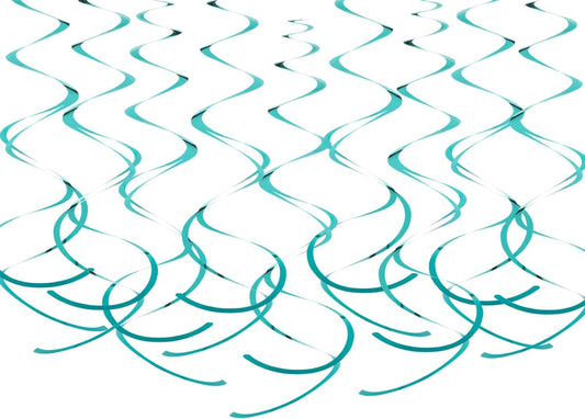 MISU Teal Swirl Party Decorations Plastic Whirls Streamers Foil Swirls Hanging Decorations for Ceiling, Pack of 30
