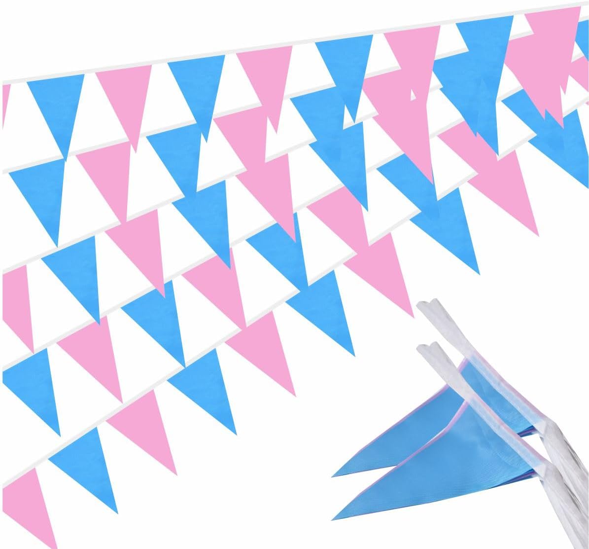 Pink and Blue Pennant Banner Flags Garland Streamers Party Decorations for Boy or Girl Birthday Wedding Classroom 60Feet 40Flags