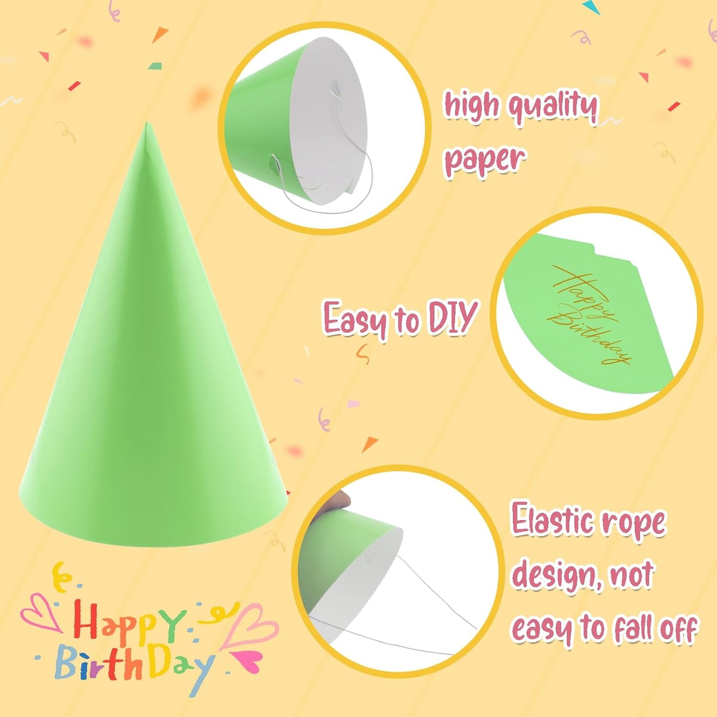 24 PCS Party Cone Hats DIY Birthday Paper Cone Hats for Kids and Adults Birthday, Baby Shower, Bridal Shower