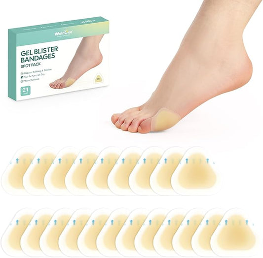 Gel Blister Bandages Hydrocolloid Bandages - Welnove 21ct Blister Cushions (Spot Pack) - Blister Bandages for Heel, Toe & Foot - Blister Pads for Prevention & Recovery - Water Resistant Bandages