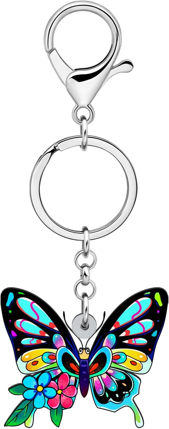 BONSNY Morpho Menelaus Butterfly Key Chains for Women Car Purse Bag Rings Pendant Charms