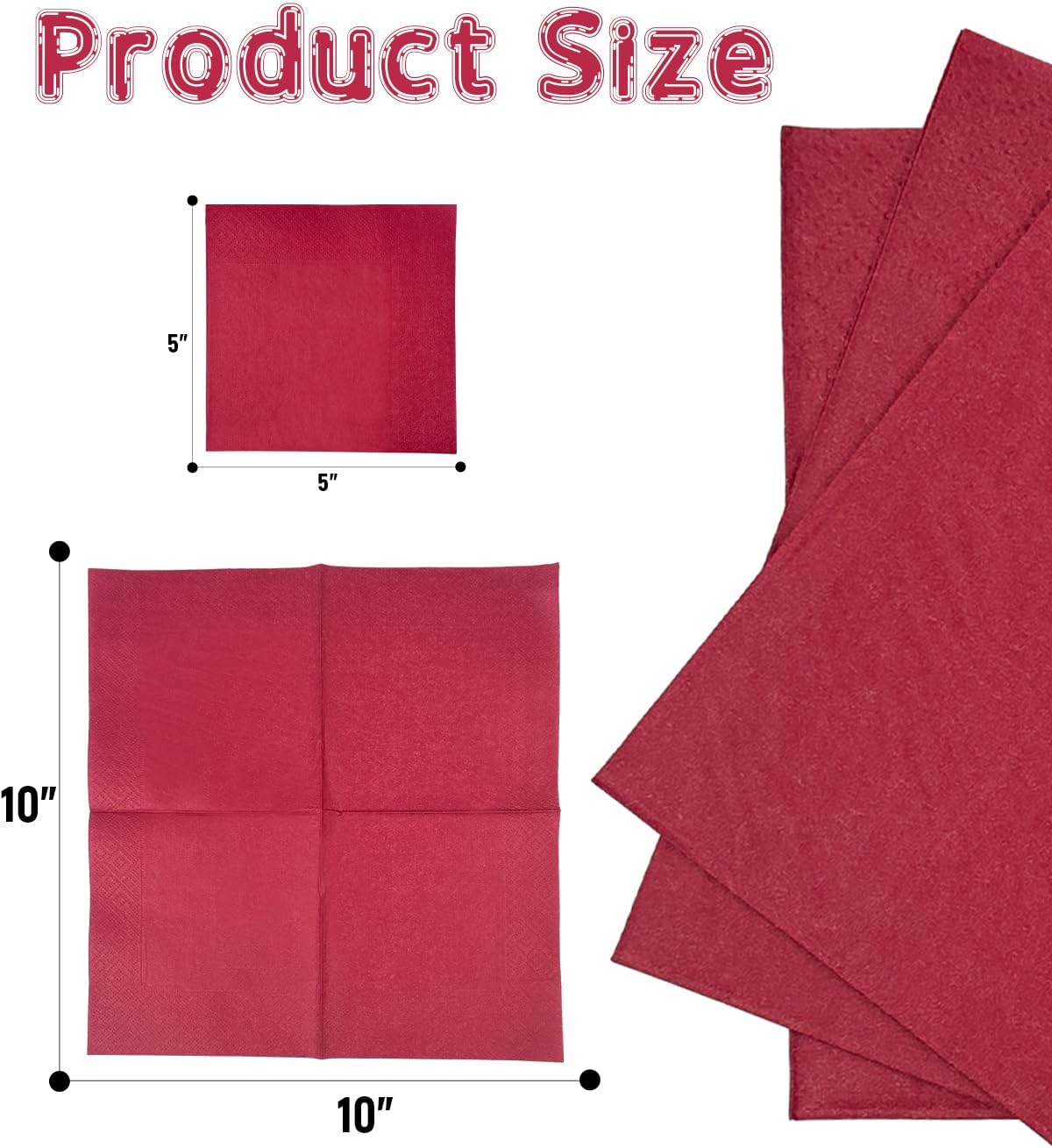 Rose Red Cocktail Napkins 5 * 5inch disposable Beverage Napkin paper for Cocktail, Wedding, Dinner，Birthday Party Dessert Wine Paper Napkins（ 120 Count）