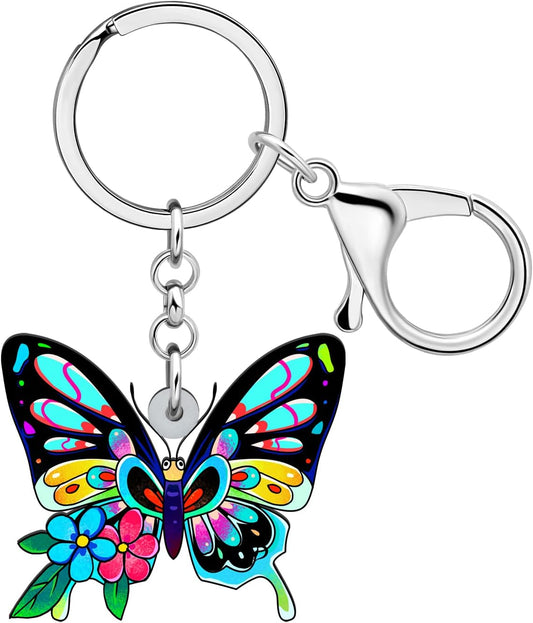 BONSNY Morpho Menelaus Butterfly Key Chains for Women Car Purse Bag Rings Pendant Charms