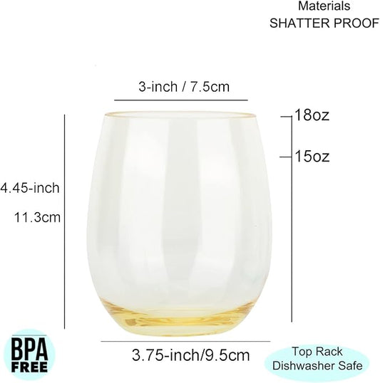 KOXIN-KARLU Classic 18-ounce Acrylic Stemless Wine Glasses, Unbreakable Mixed Drinkware Plastic Tumbler, set of 12 Multicolor