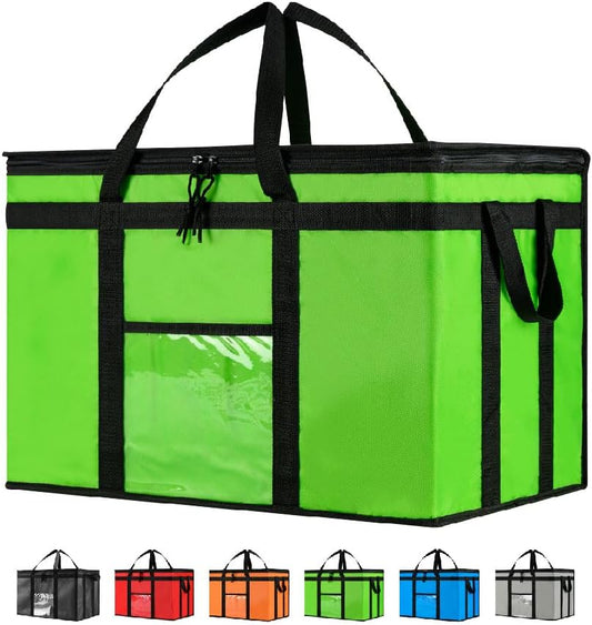 3XL Insulated Cooler Bag and Food Warmer for Delivery & Grocery Shopping with Zippered Top, Green (1 Pack)