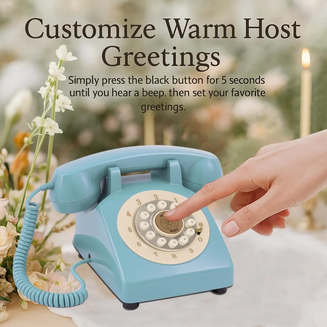Audio Guest Book Wedding Phone, Retro Audio Phone Guestbook with Clear Voice Recording for Wedding Reception, Bridal Shower, Birthday, Baby Shower, Anniversary, Engagement (Sky Blue)