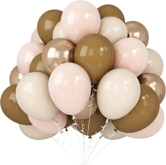 Brown Beige Gold Balloons Blush Neutral Tan Sand White Champagne Latex Balloon 50pcs 12inch Retro Apricot Cococa Coffee Helium Balloons for Bear Boho Birthday Baby Shower Party Decorations