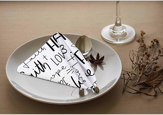 Handwritten Alphabet Table Napkins Cloth Set of 4 Soft Hope Faith Love Heart Washable and Reusable Dinner Napkins for KitchenWeddings Parties 18 x 18 inch