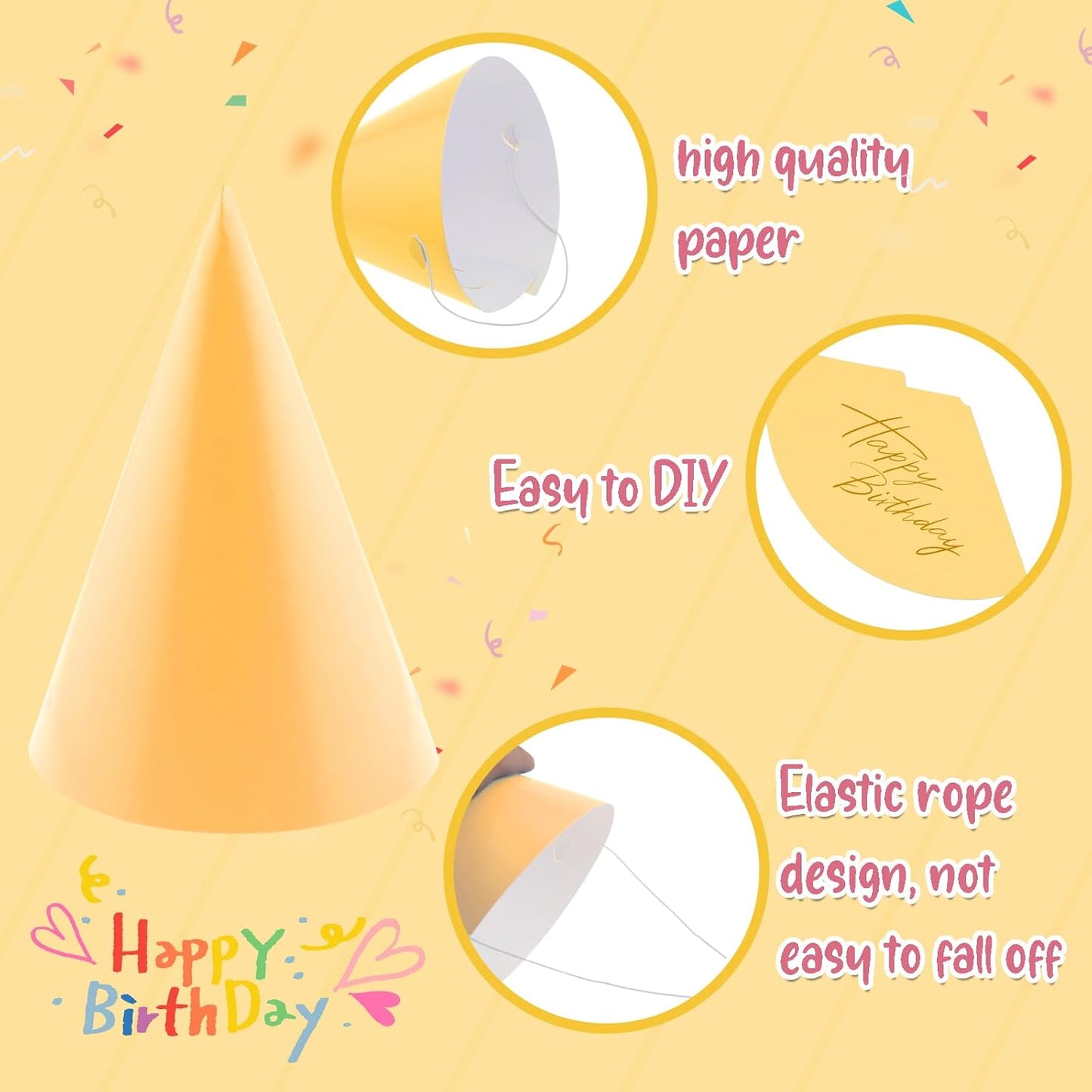 24 PCS Party Cone Hats DIY Birthday Paper Cone Hats for Kids and Adults Birthday, Baby Shower, Bridal Shower