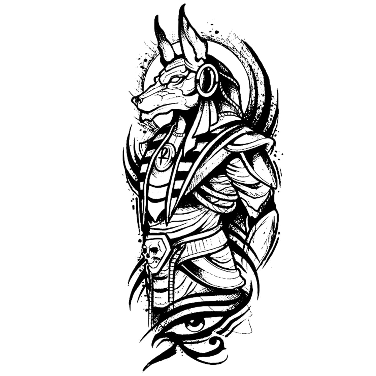 INKARTLINK Tattoo Tech, 2 Sheets Large Semi Permanent Tattoo, Adult Art Design Temporary Tattoos, Lasts 1-2 Weeks, Waterproof, Realistic Look, No Adhesive, No Reflection (Anubis Design)