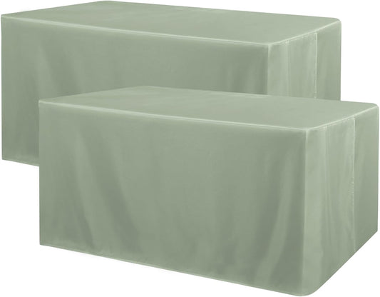 Obstal 2 Pack Table Clothes for 6 Foot Rectangle Tables - Water Resistant Washable Fabric Polyester Rectangle Table Cover Protector for Wedding, Banquet and Trade Shows, 72L x 30W Inches, Sage Green