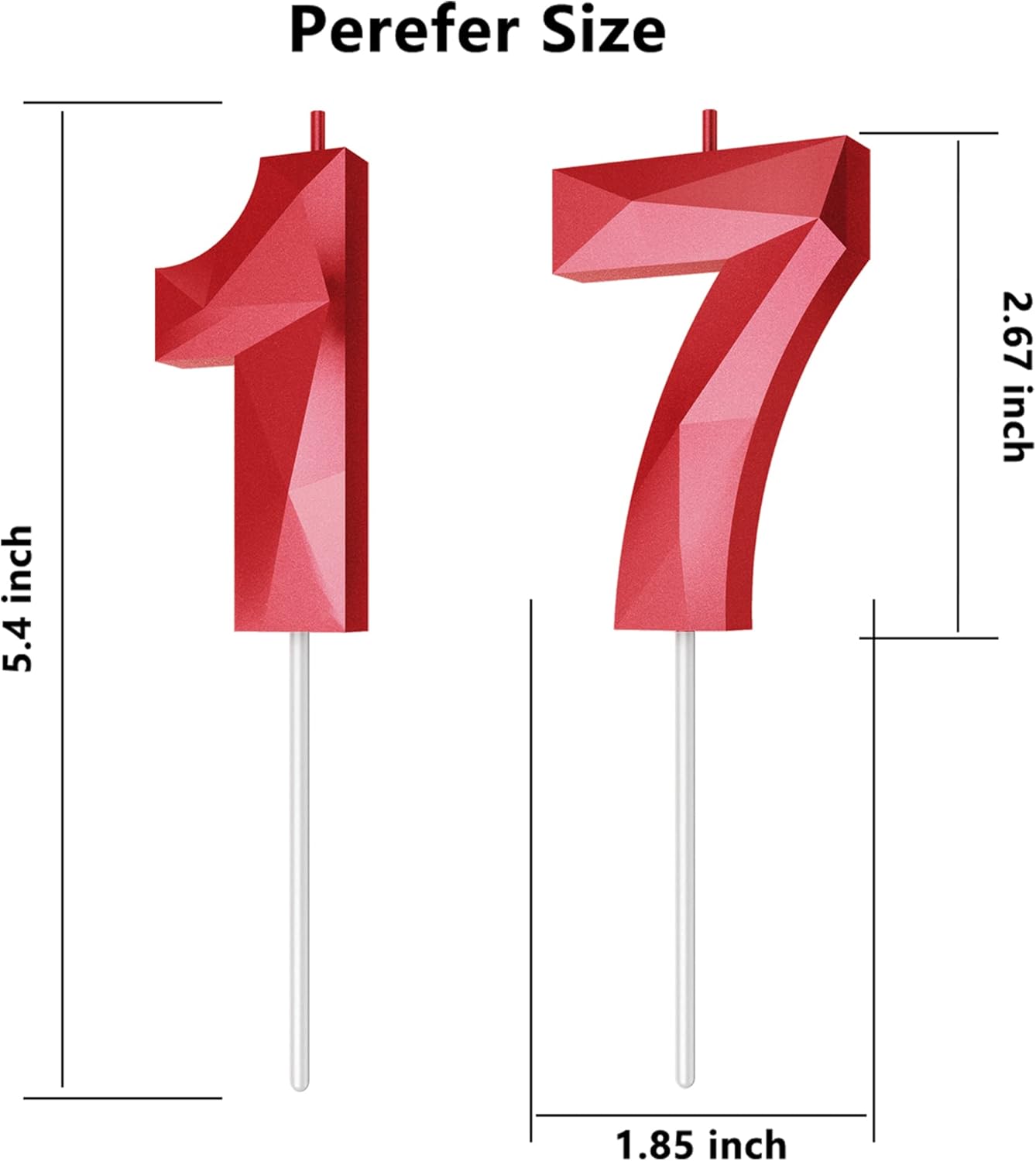 Number Birthday Candles(17 Candle Red) 3D Diamond Shape Number Happy Birthday Cake Candles for Birthday Party Wedding Decoration Reunions Theme Party