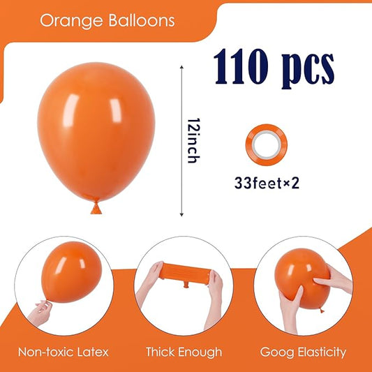 110pcs Orange Balloons 12inch Burnt Orange Latex Party Balloons for Thanksgiving Day, Fall Theme Party, Wedding, Birthday, Halloween, Baby Shower, Anniversary Party Decorations