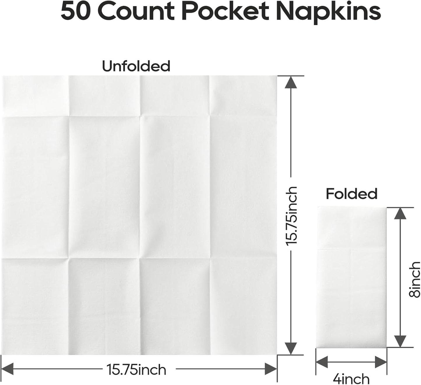 FOCUSLINE 50 Count Disposable Cloth-Like Napkins, Built-in Flatware Pocket, Prefolded Linen Feel White Napkins
