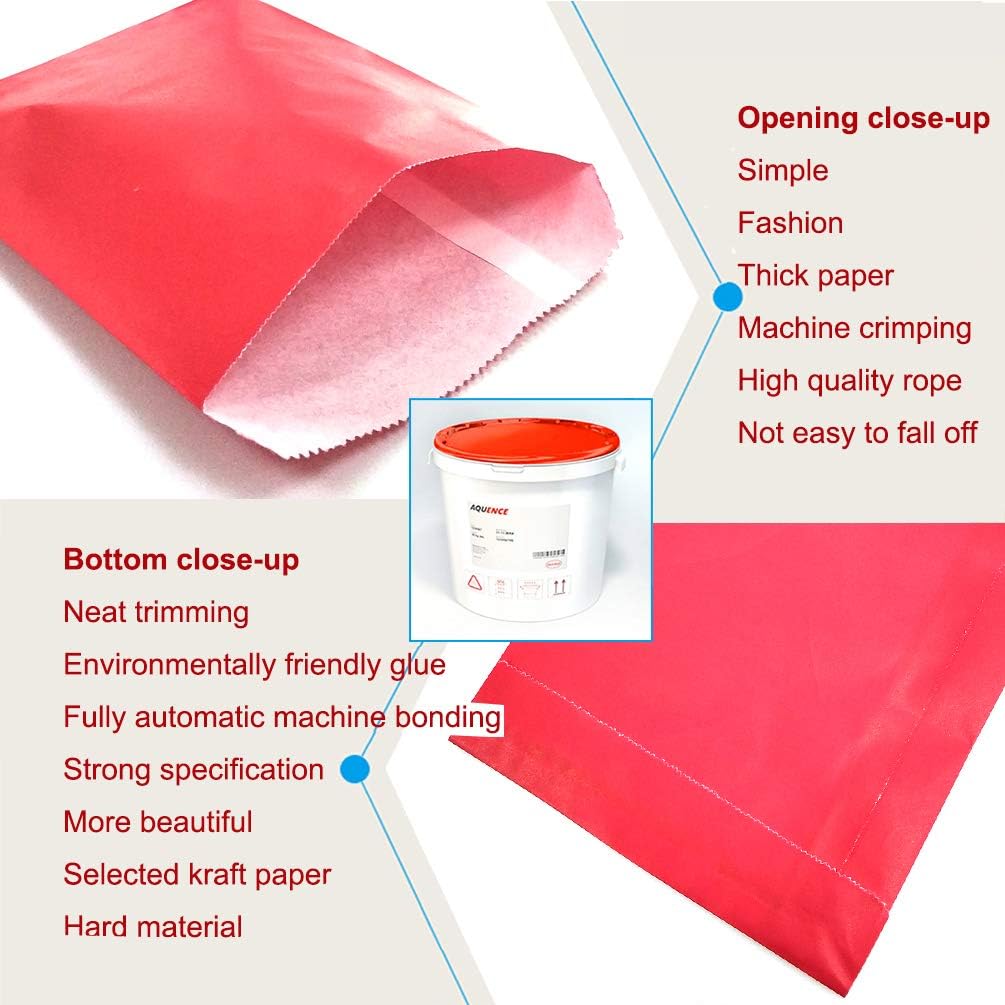 AZOWA 100 CT Small Paper Treat Sacks Red 5 x 7 Inches Candy Buffet Bags for Party