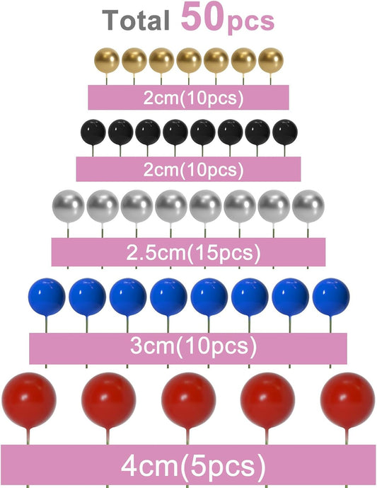 ASTARON 50 Pcs Ball Cake Topper Sticks Mini Balloons for Cake Decorating Supplies Foam Balls Cake decorations for Baby Shower Cake Birthday Cake Toppers Decorations (Red Blue)