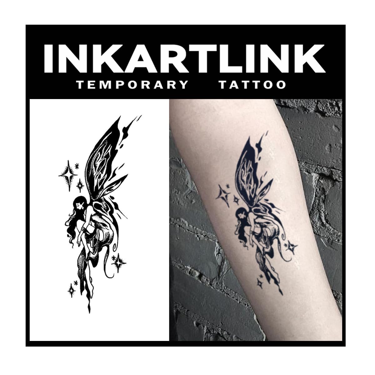 INKARTLINK Tattoo Tech, 2 Sheets Large Semi Permanent Tattoo, Adult Art Design Temporary Tattoos, Lasts 1-2 Weeks, Waterproof, Realistic Look, No Adhesive, No Reflection (Elf Design)