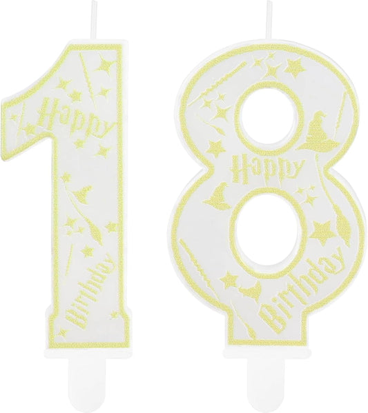 Magical Wizard Party Birthday Candles Number 18 Candle Cake Topper Wizard School Themed Happy 18th Birthday Cake Decorations for Boys Girls Kids Party Favor Supplies Decorations