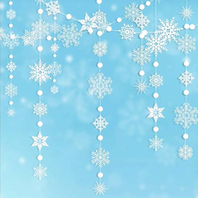 Decor365 Snowflake Garland Winter Wonderland Decorations White Snow Flake Garlands Hanging Snowflake Decorations from Ceiling Classroom Winter Decor Christmas Frozen Birthday Party Backdrop
