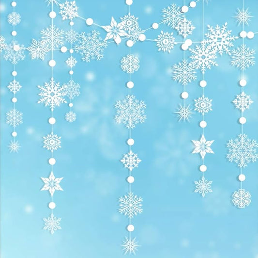Decor365 Snowflake Garland Winter Wonderland Decorations White Snow Flake Garlands Hanging Snowflake Decorations from Ceiling Classroom Winter Decor Christmas Frozen Birthday Party Backdrop