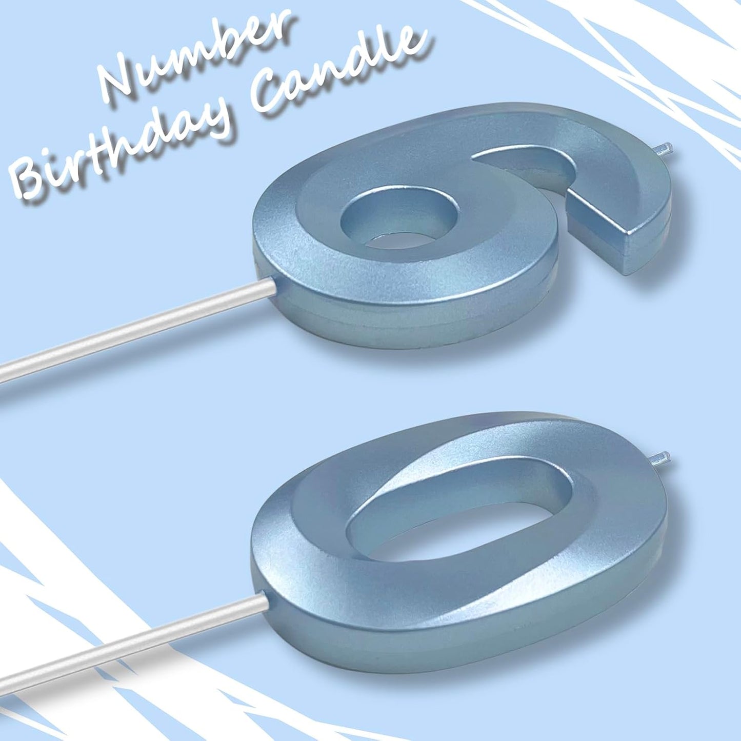 Blue Number 60 Candles, 3D Diamond 2.76 Inch Cake Topper Birthday Candles for Wedding Anniversary Cake Decorations, Happy Birthday Party Decorations