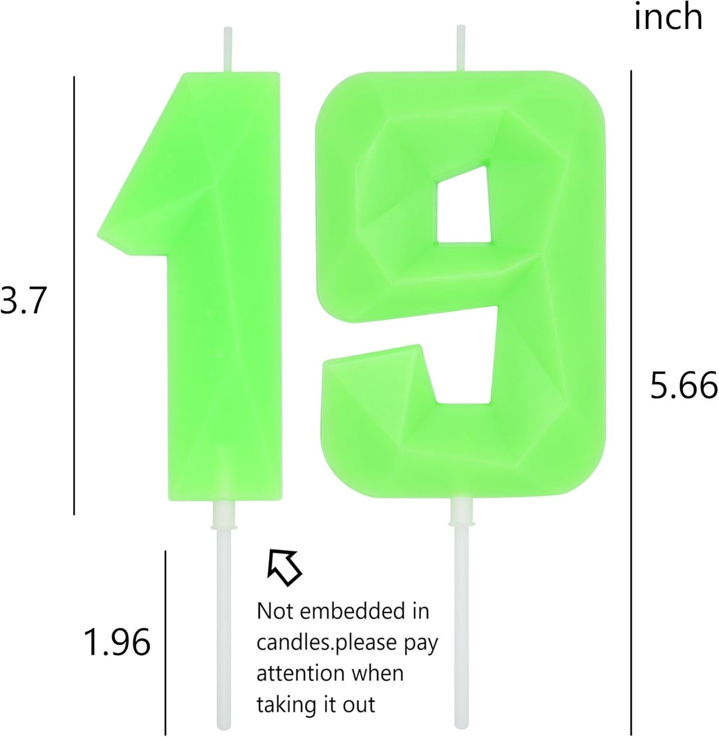 DERVENTA Large Birthday Candle Number 3D Luminous Green 3.7 inch Party Celebration Anniversary Decoration Cake Topper 1 Piece (Luminous Green Number 19)
