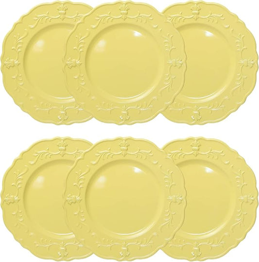 Spsyrine Light Yellow Charger Plate, 13" Embossed Plastic Table Plate Chargers for Dinner, Set of 6 Elegant Decorations for Wedding, Dining, Party Events.