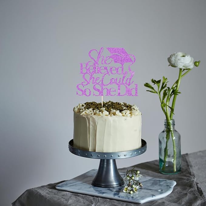 She Believed She Could So She Did Cake Topper,2026 Graduation Cake Topper,Cake Decorations for Girls,2026 High School/College/University Graduation (purple)