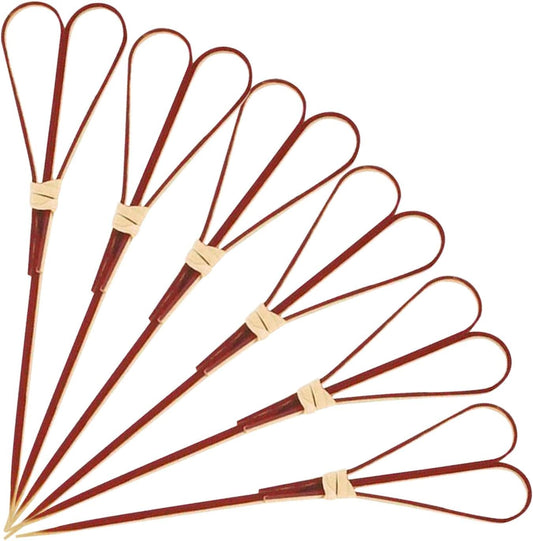 100 Pcs Bamboo Cocktail Picks, Skewers for Appetizers, Charcuterie Accessories, Heart Shaped Bamboo Sticks, Toothpicks for Appetizers Picks, Long Cocktail Toothpicks - Red, 6 Inch
