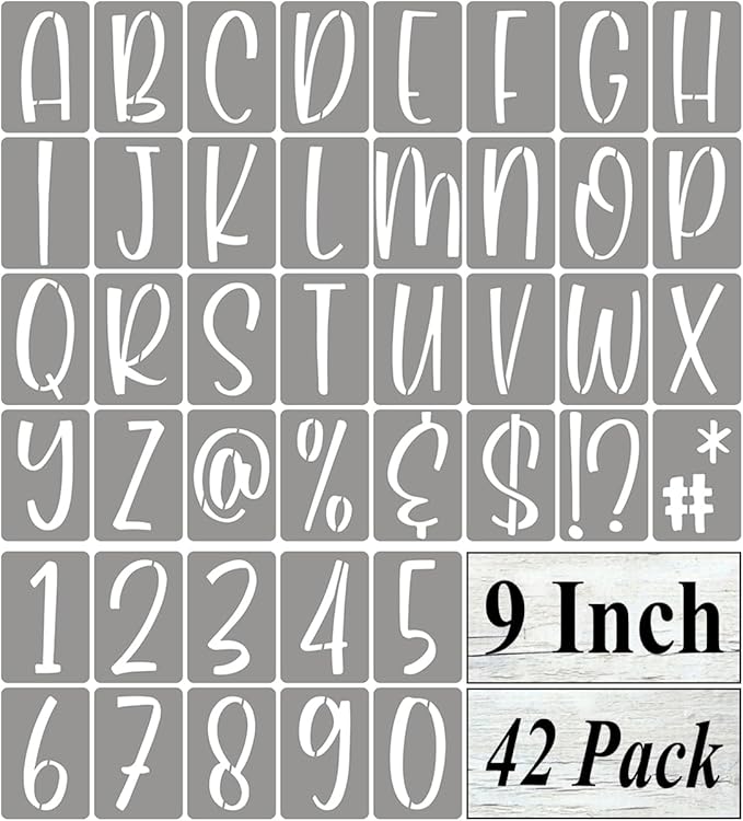 9 Inch Alphabet Letter Stencils for Painting - 42 Pack Letter and Number Stencil Templates with Signs for Painting on Wood, Reusable Letters and Numbers Stencils for Chalkboard Wood Signs & Wall Art
