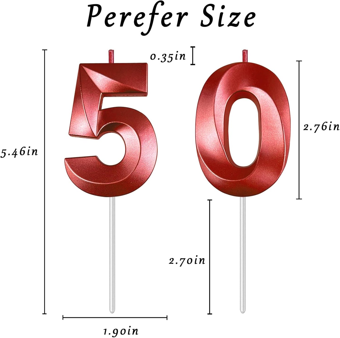 Red Number 50 Candles, 3D Diamond 2.76 Inch Cake Topper Birthday Candles for Wedding Anniversary Cake Decorations, Happy Birthday Party Decorations