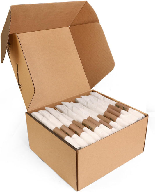 Bamboo Cultery Set with Pre Rolled Napkins- 50 Pack (6.7" 50 Forks 50 Spoons 50 Knives 50 Napkins) Compostable Fork Spoon Knife Set Individually Wrapped Disposable Flatware for Camping/Travel/Wedding