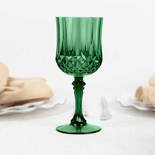 Efavormart 6-Pack Plastic Wine Glasses 8oz, Hunter Green - Crystal Cut Shatterproof Cocktail Goblets Drinking Glasses