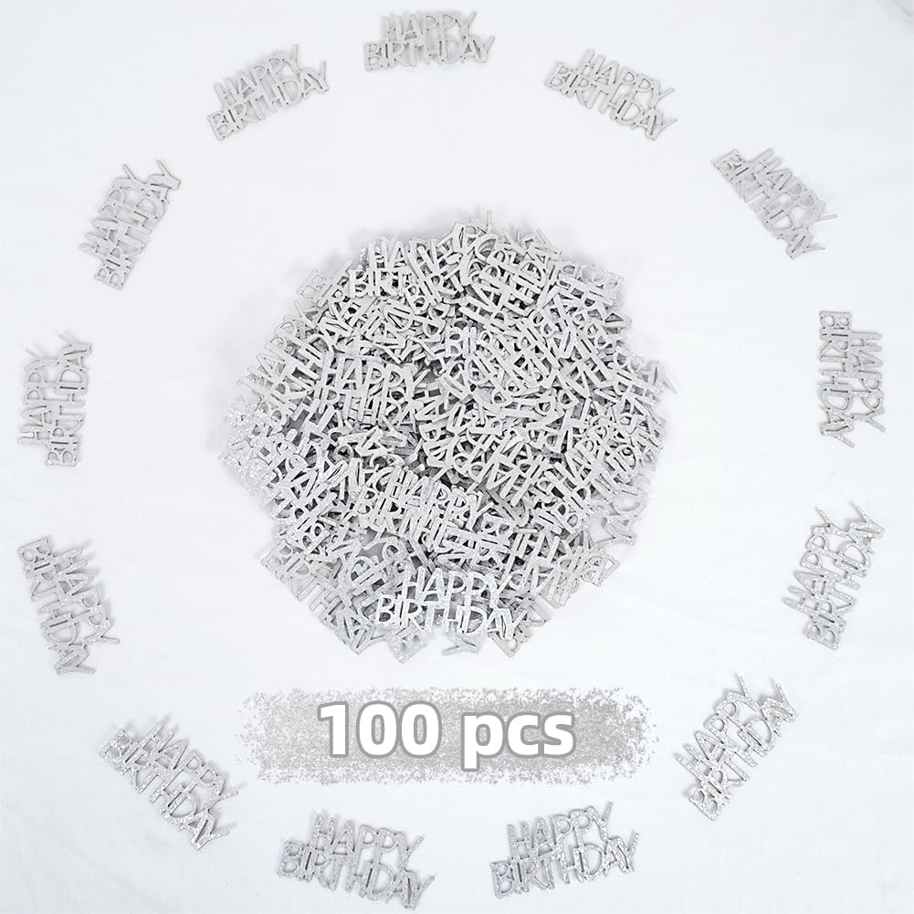 Glitter Silver Happy Birthday Confetti, Birthday Party Table Decorations, Silver Paper Confetti, Sprinkling Table Scatter for Women Men Boys Girls Party Supplies