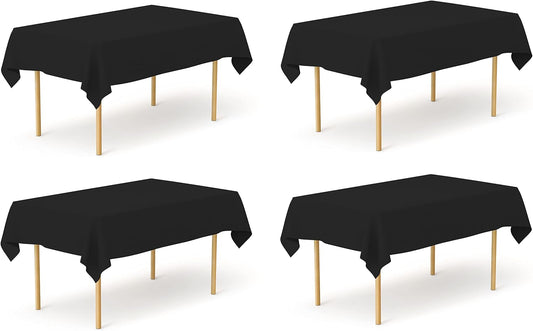 Pomp Black 60" x 102" Poplin Polyester Tablecloth (4 Pack) | Wrinkle + Stain Resistant Easy Care Premium Fabric | Fits 6FT Rectangle Table