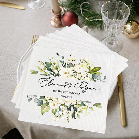 Personalized Wedding Cocktail Napkins, Customized Monogram Wedding Napkin, Custom Dinner Napkins For Bridal Shower, Beverage Cocktail Luncheon Dinner, Engagement Party Decorations, Anniversary Decor