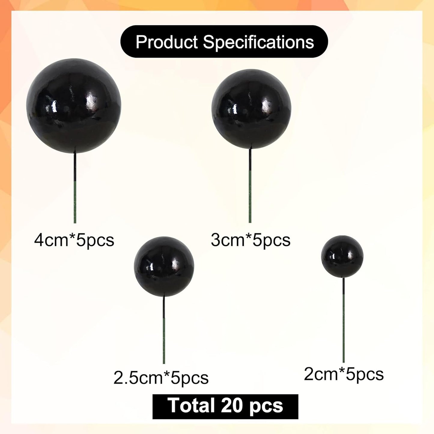 BEISHIDA 20 PCS Black Mini Ball Cake Toppers Foam Cake Balls Decoration Supplies for Happy Birthday Anniversary Wedding Baby Shower Graduation Halloween Christmas Cake Decorations