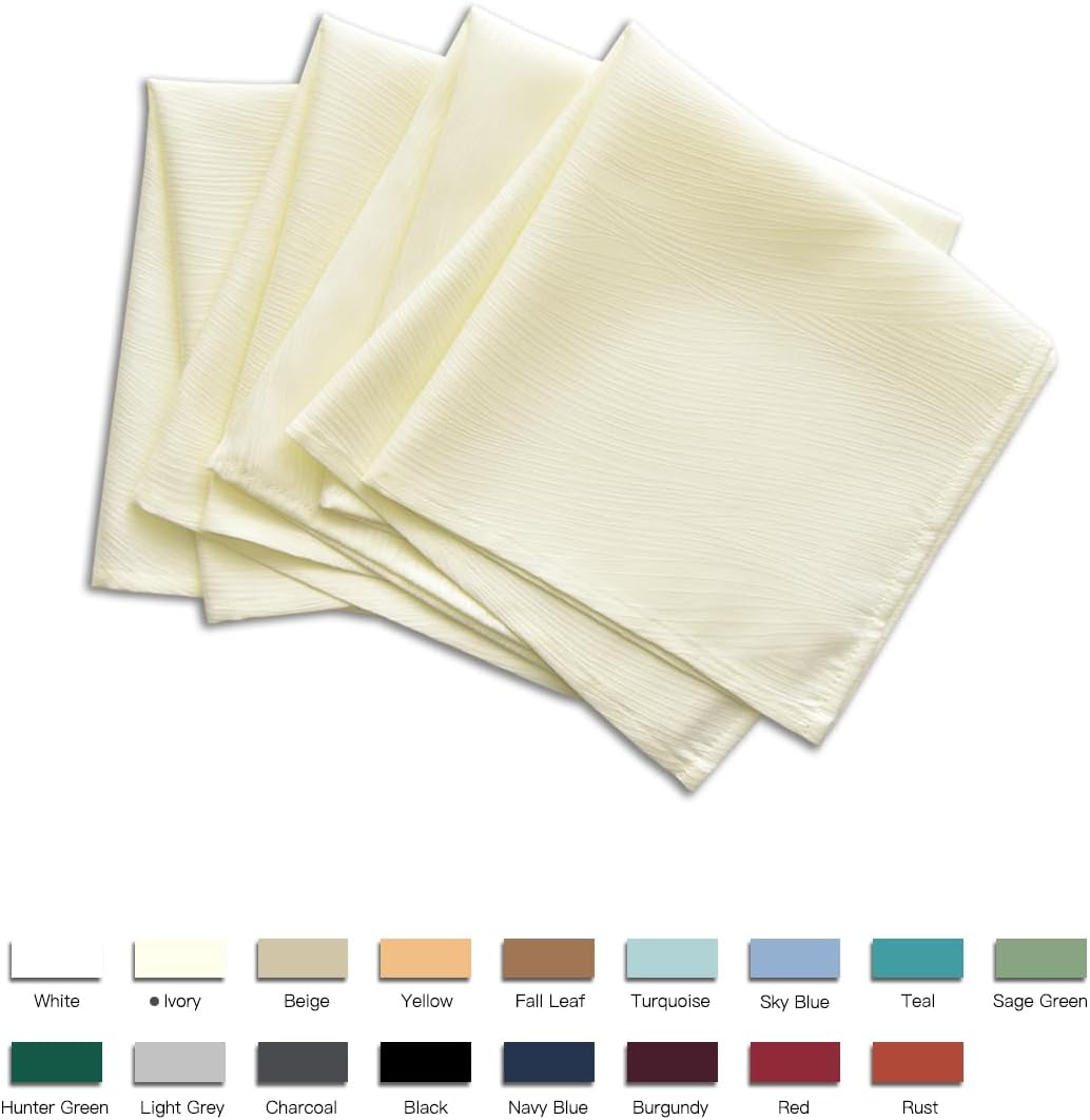 maxmill Jacquard Cloth Napkin 20 x 20 Inch Swirl Pattern Solid Washable Polyester Dinner Napkins Set of 4 with Hemmed Edges Great for Family Holiday Dinners Weddings Parties and Banquets Ivory